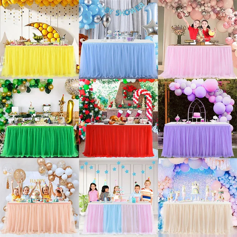 4FT6FT8FT Table Skirts Birthday Tulle Skirting Wedding Party Tutu Skirt Baby Shower Home Decor 240112