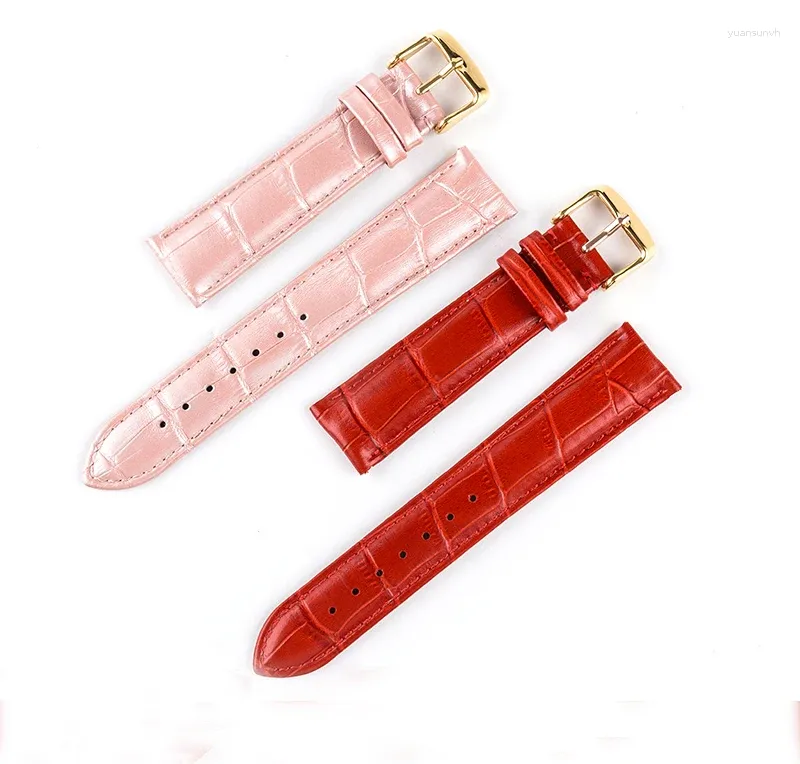 Watch Bands Leather Strap Ladies 12 Mm 14 16 18 20 Red Pink Pin Buckle Bracelet Accessories