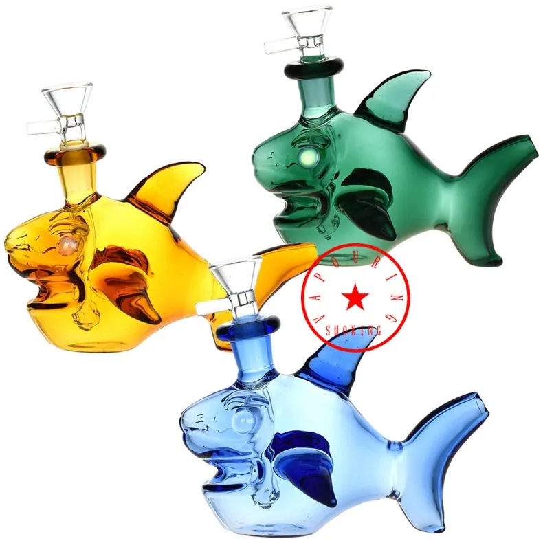 Latest Colorful Smoking Bubbler Thick Glass Ocean Shark Pipes Kit Portable Dry Herb Tobacco Filter Handle Bowl Cigarette Holder Tube Waterpipe Bubble Hand Bong DHL