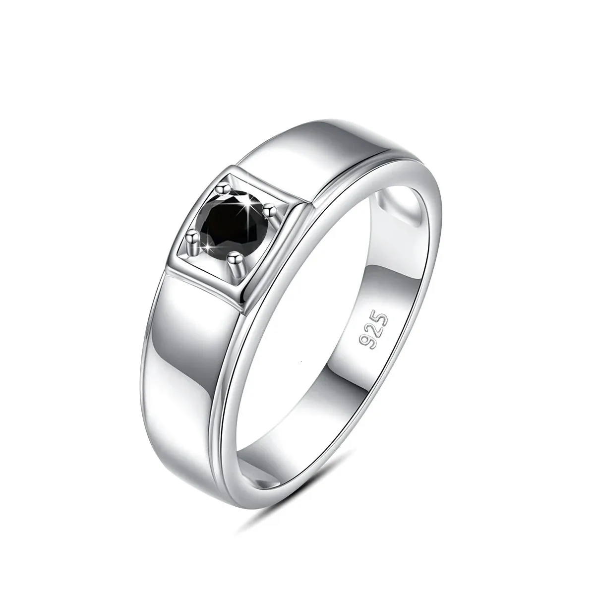 Högkvalitativ certifierad rundskuren svart ring för män med certifikat Solid Silver 925 Wedding Jewelry Pass Test Trend 240112