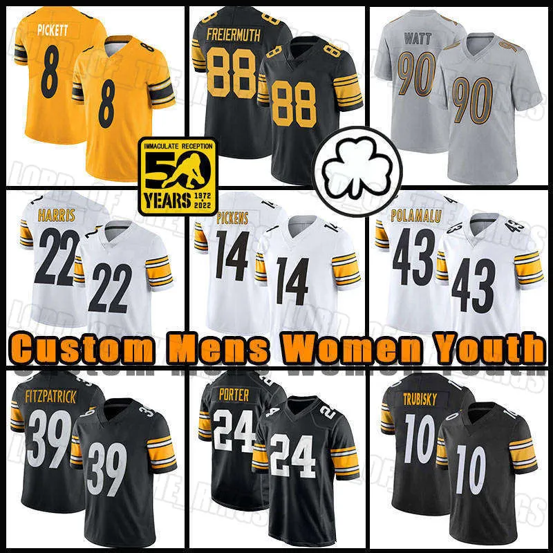 Maglia da calcio Pittsburgh''Steelers''Kenny Pickett Najee Harris T.J. Watt George Pickens Minkah Fitzpatrick Pat Freiermuth Joey Porter Jr. Patrick Peterson Boswell