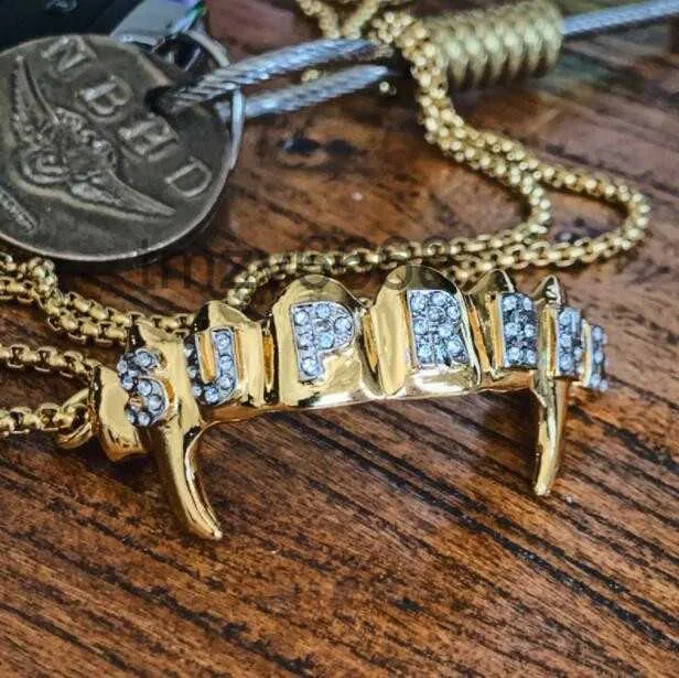 19ss Box High Quality Gold Teeth Key Ring Tooth Socket Water Drill Hip Hop Fashion Chain Necklace 6Y8Z