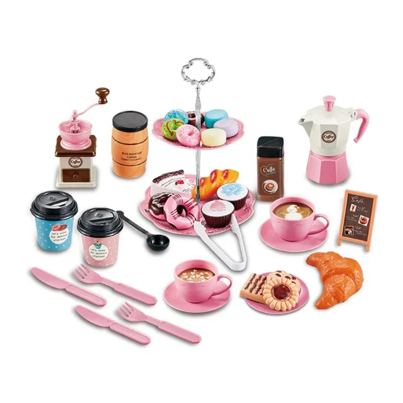 Kids Simulation Afternoon Tea Toys Set DIY Pretend Play Kitchen Toys Food Coffee Machine Dessert Play House Toys For Girls Kids 240112