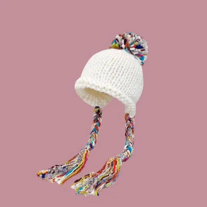 Cap Men Women Colorful Tassel Twist Braid Hat Autumn Winter Warm Ear Protection Caps Students Versatile Fashion Set Head Knitted