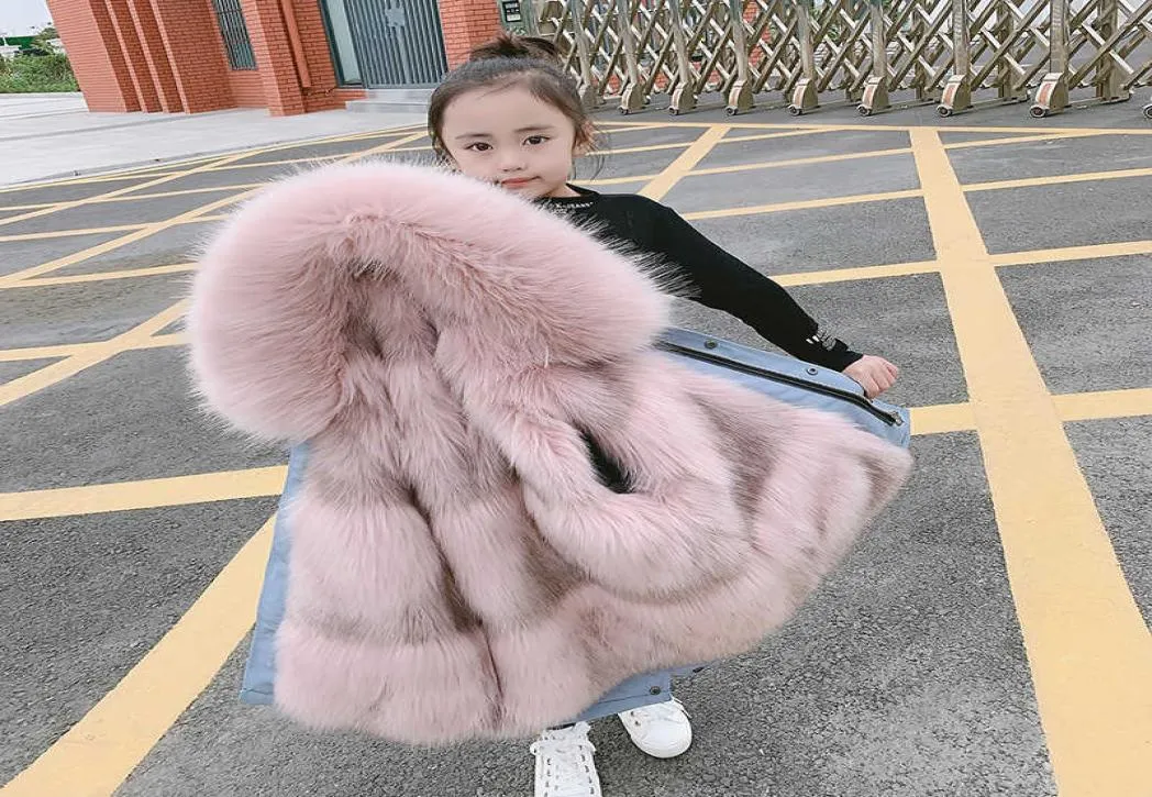 Jungen Mädchen Pelz Jacke Parkas Winter Faux Pelz Liner Mantel Kinder039s Oberbekleidung Nachahmung Fuchs Pelz Kapuze Mädchen Jacken Mäntel TZ1273478654