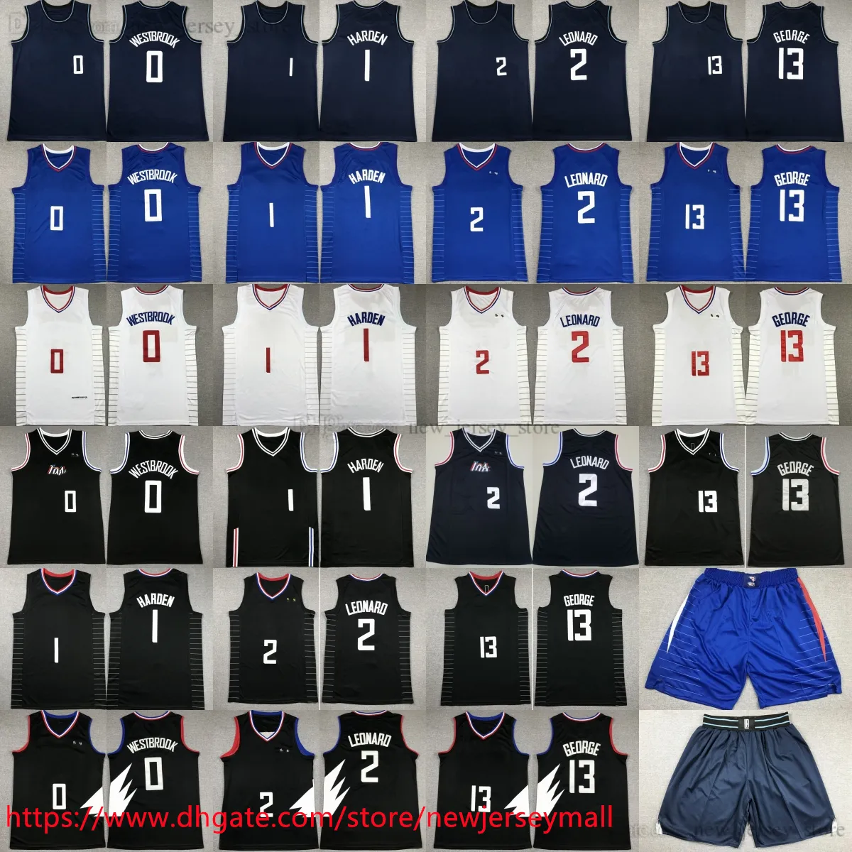 2 Kawhi Leonard Jersey 2024 New City Basquete 13 Paul George Westbrook James Harden Jerseys Shorts Costurados Preto Branco Azul Respirável Camisas Esportivas