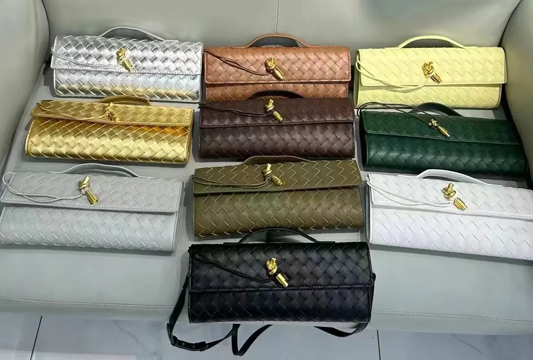 Couro real longo embreagem andiamo com alça intrecciato artesanato vaca bolsas de ombro femininas e bolsas designer noite b