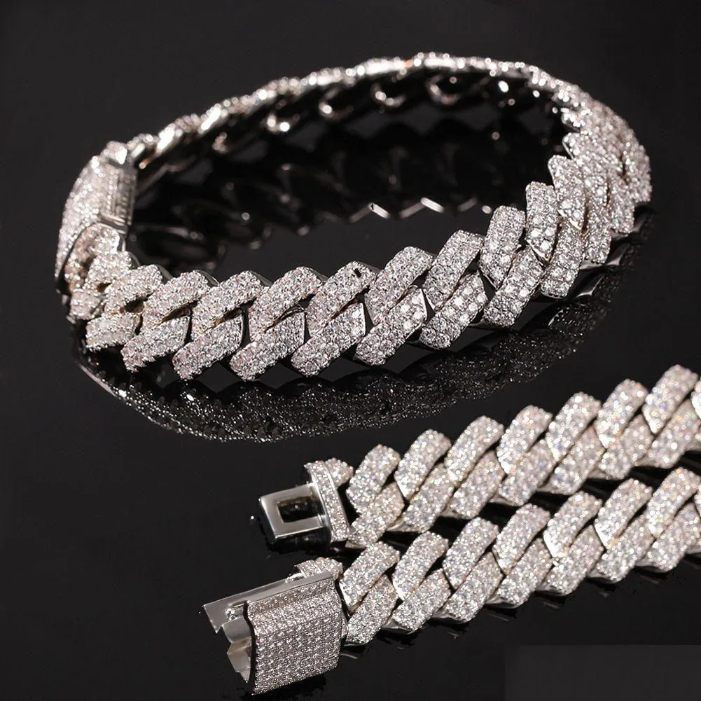 Catena Nuovo Arrivo Bracciale a Maglia Cubana Personalizzato Oro Bling Diamanti da Uomo Ghiacciato Cubic Zirconia Curb Polsino Cz Catene di Pietra Rap Dhu2O