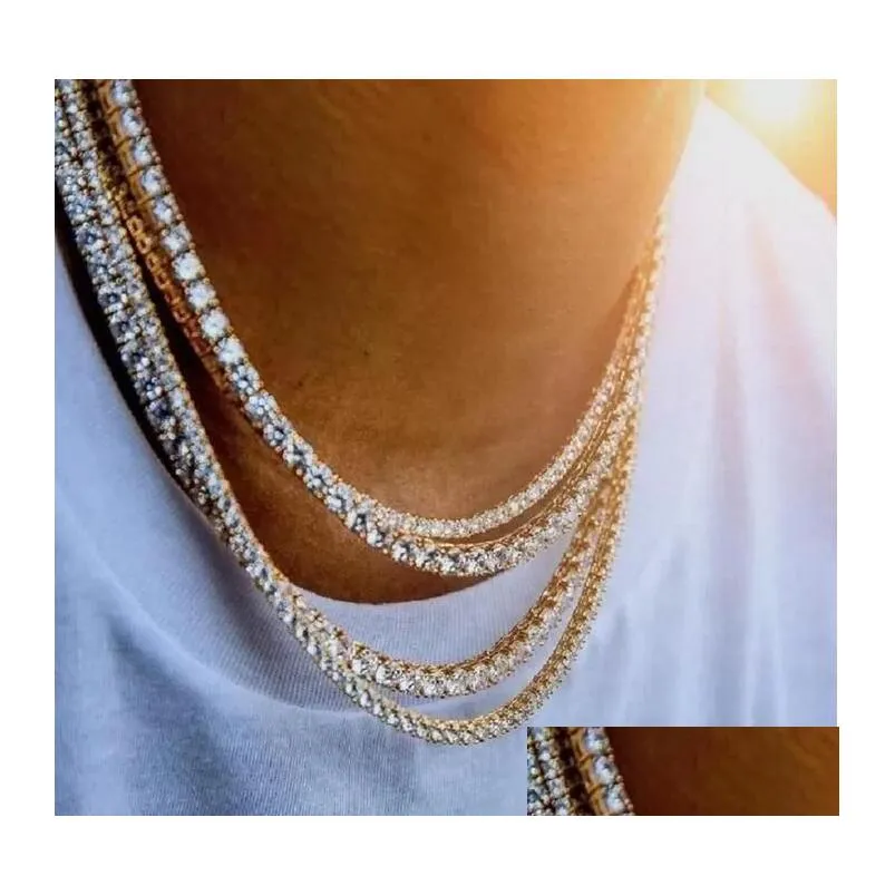 Hip Hop Bling Chains Jewelry Mens Women Diamond Iced Out Tennis Chain Necklace Fashion M 4Mm Sier Gold Necklaces Drop Delivery Otugc