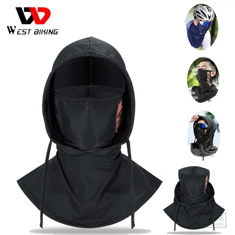 WEST BIKING Summer Full Face UV Protection Motorcycle Cycling Hood Ice Silk Balaclava Mask Hiking Fishing Hat Cooling Sport Gear 240113