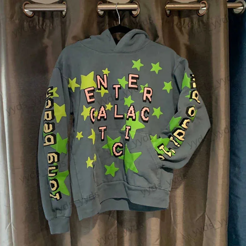 Herrhuvtröjor Sweatshirts Streetwear Reflective Galactic Hoodie Fluorescerande Green Stars Pullover T240113