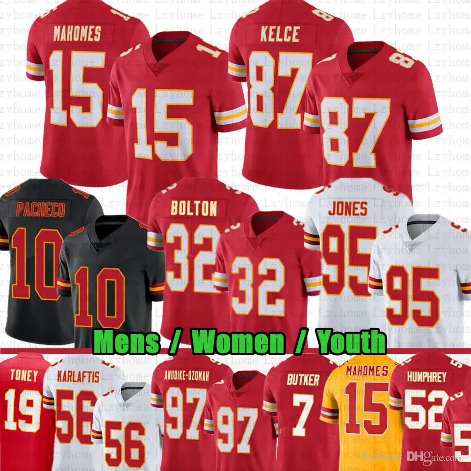 Patrick Mahomes Travis Kelce Isaih Pacheco Camisa de futebol Chris Jones Harrison Butker Nick Bolton Justyn Ross Kadarius Toney Creed Humphrey Kadarius Toney