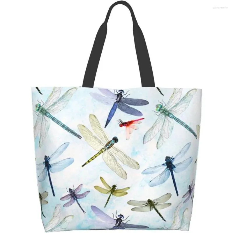 Boodschappentassen Dragonfly Tote Herbruikbare canvas damestas Outdoor Reizen Grote capaciteit Schouder Shopper Diversen Cadeau