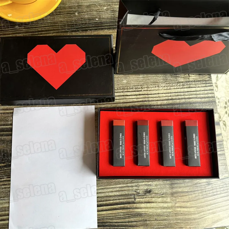 Brand Lip Makeup Lipstick Set Gift Red Box Kit 4pcs/set Lustre Liptsicks Rouge A Levres 3g*4pc