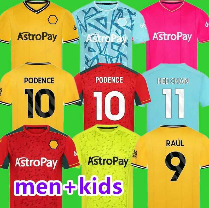 23 24 Sarabia Wolves Soccer Jerseys Raul Matheus Neto Neves Traore Wanderers Cunha Podence Lemina Hee Chan Wolverhampton Football Shirts Men Kit Kids Uniforms