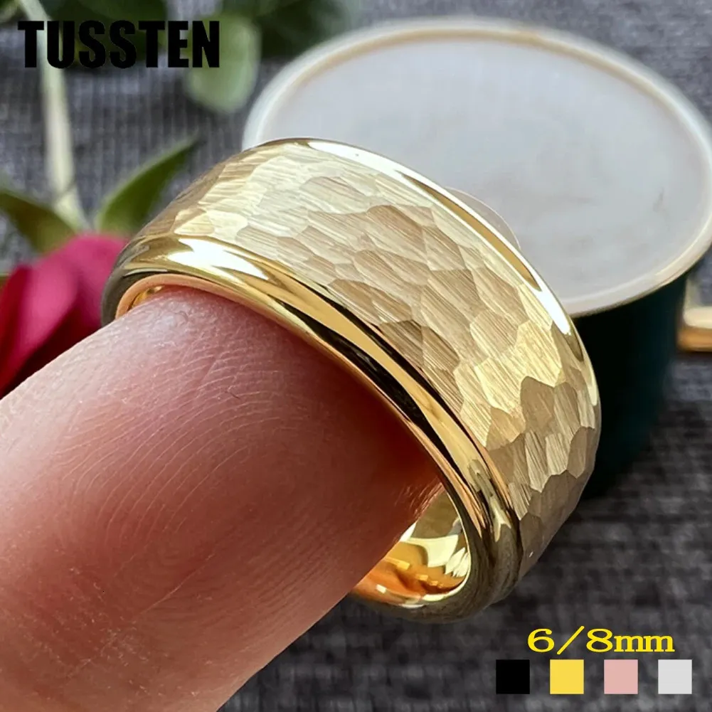 Drop Tussten Cool Hammer Wedding Band for Men Women Tungsten Carbide Ring Multicolor Color Step Twege 6mm8mm المتاحة 240112