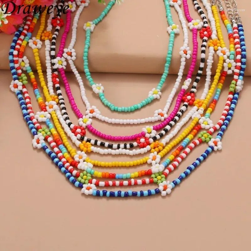 Collier de perles colorées bohémien pour femmes, ras du cou, fleurs d'été, bijoux doux, Style de plage rétro