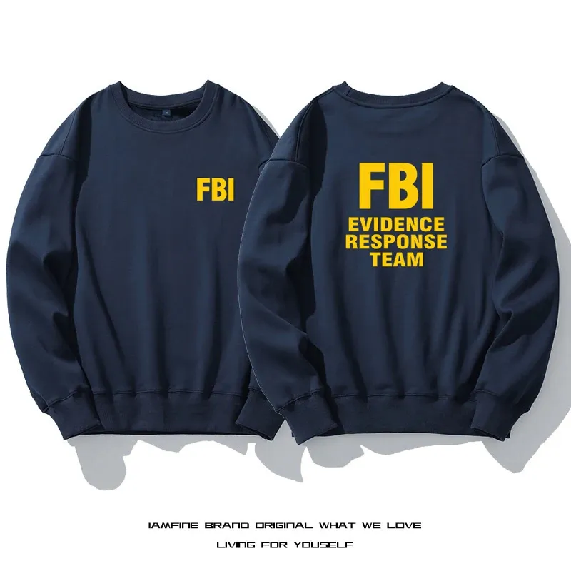 Lettere FBI Felpa girocollo in pile da uomo Calda tinta unita Addensare Biancheria intima Pullover invernale Top Camicie senza cappuccio Felpa con cappuccio 240112