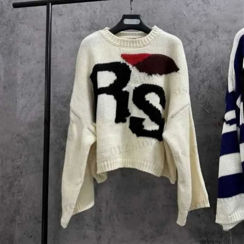 Men's Sweaters Blue Stripe RAF SIMONS RS Sweater For Men Women Top Version Oversize Bat Shirt Knit Sweatshirts v3