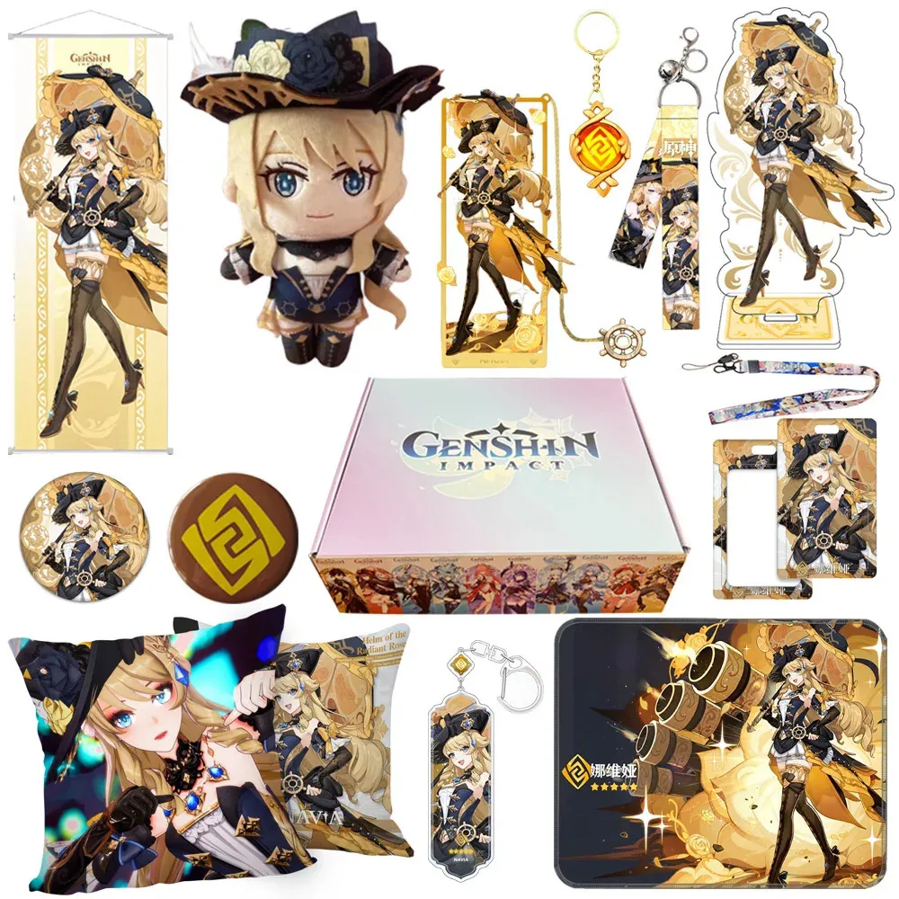 Navia Fontaine Furina Neuvillette Wriothesley Focalors Lyney Kaveh Alhaitham Gift Box Include Keychain Plush Doll Sticker Stand 240112