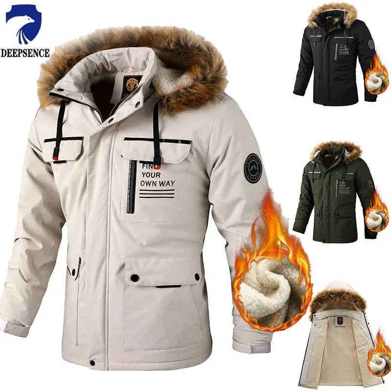 Men's Fleece-lined Thickened Jacket Casual Outdoor Parka Autumn and Winter Warm Windproof Waterproof Jacket Men's Jacket 240113