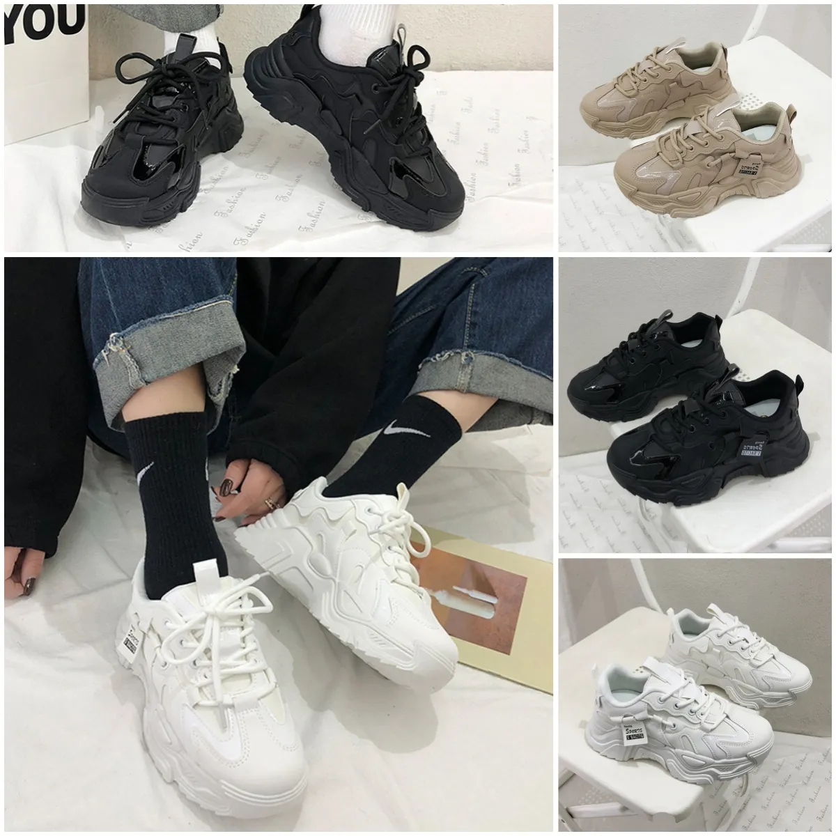 Casual Shoes Womens Designer Shoes Chunky Sneakers Spring Breattable Lace Up Dad Shoes Round Head Wedges Sneakers Sports 35-40