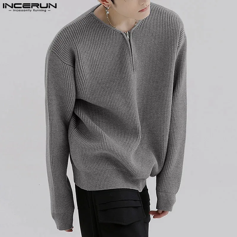 Estilo coreano casual estilo simples topos incerun masculino casual all-match camisola moda festa sólida semi-zip pullovers S-5XL 240113