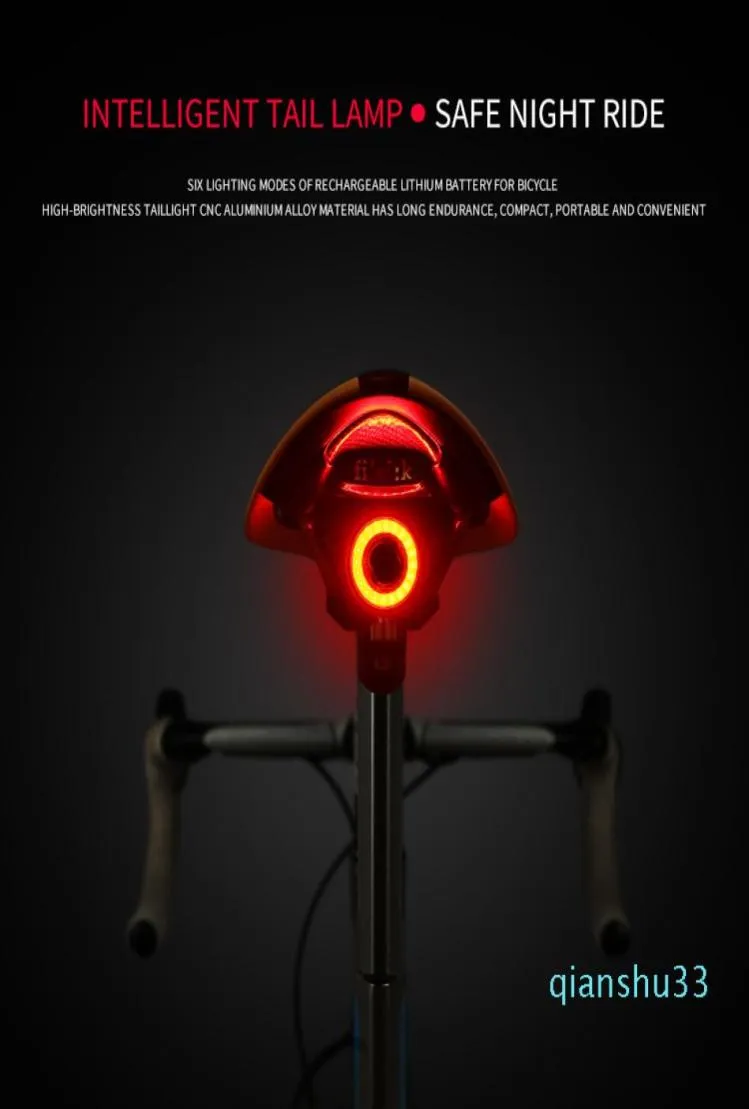 Ficklampan för cykel bakre ljus Autobromsavkänning USB -laddning LED Berg Cykelstolstol Bike TAILLight Cykling Back Light ACCE4422396