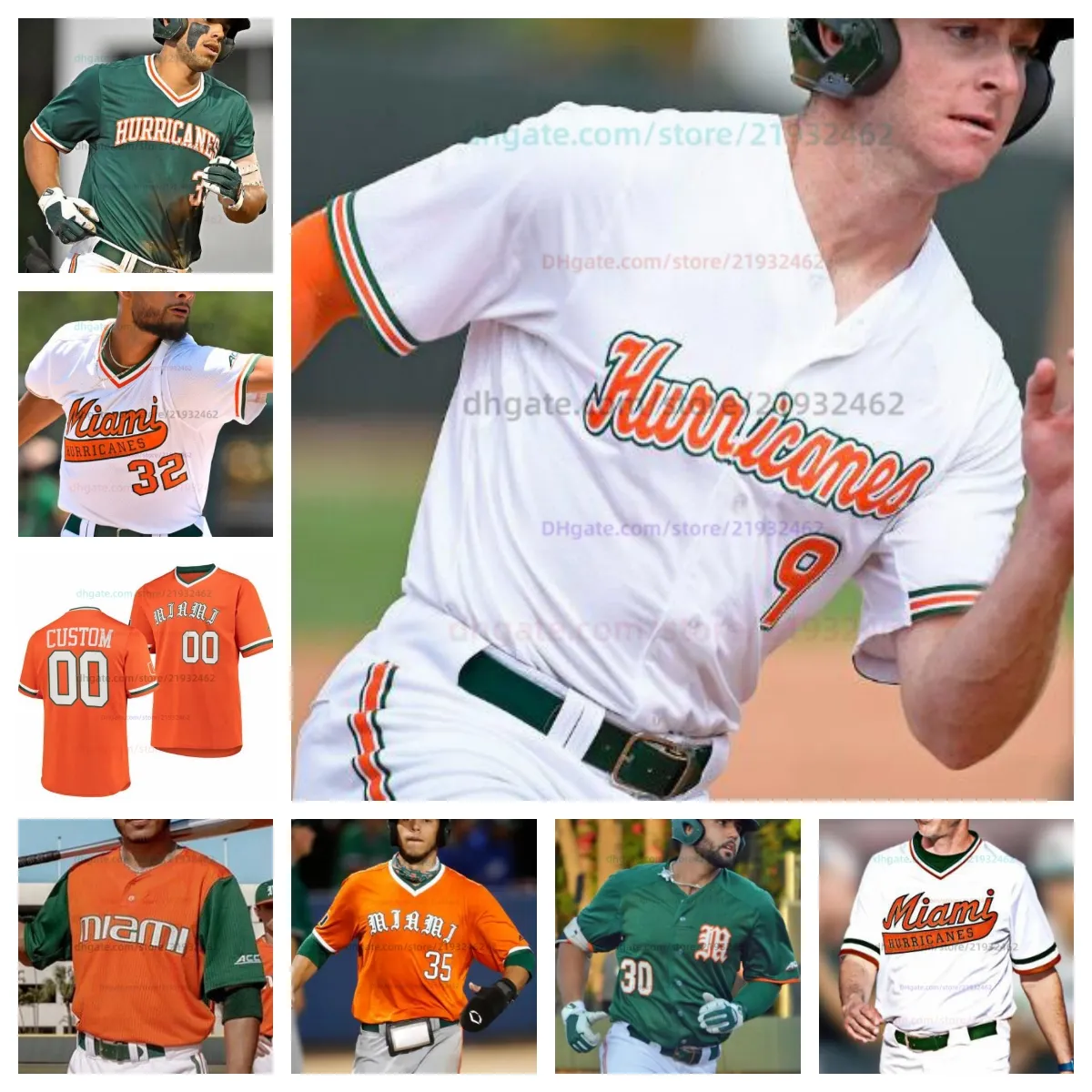 Maillot de baseball personnalisé des Hurricanes de Miami tous cousus pour hommes et femmes 7 Jack Scanlon 34 JD Jones 61 Carlos Perez 2 CJ Kayfus 4 Blake Cyr 19 Dominic Pitelli