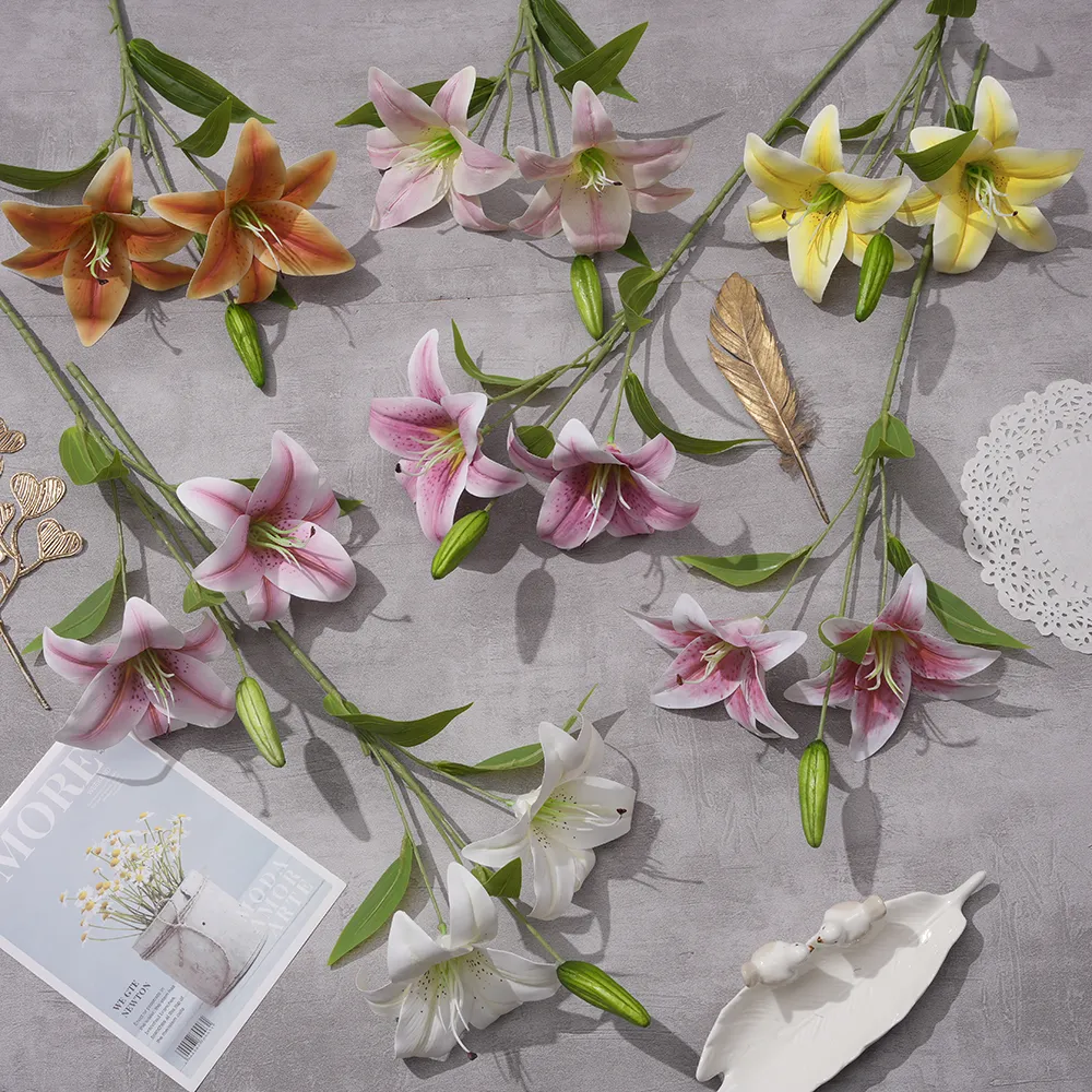 Rozgałęzienia dwugłówka Lily 3D Mała pojedyncza gałąź lilia transgraniczna hurtowa sztuczna sztuczna kwiat