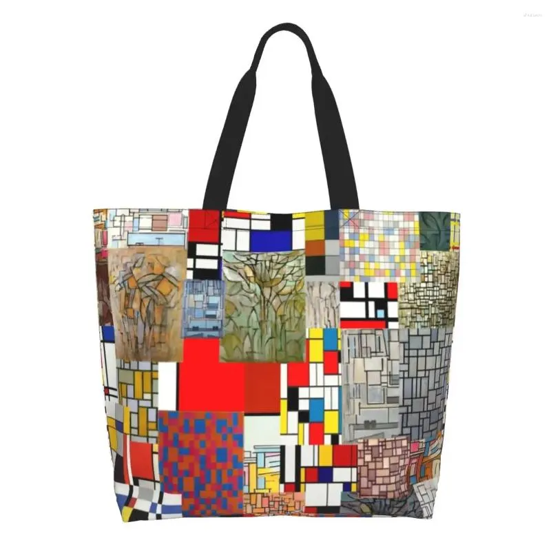 Shoppingväskor piet mondrian de stijl canvas väska kvinnor återanvändbar stor kapacitet livsmedel abstrakt konst shoppare tote