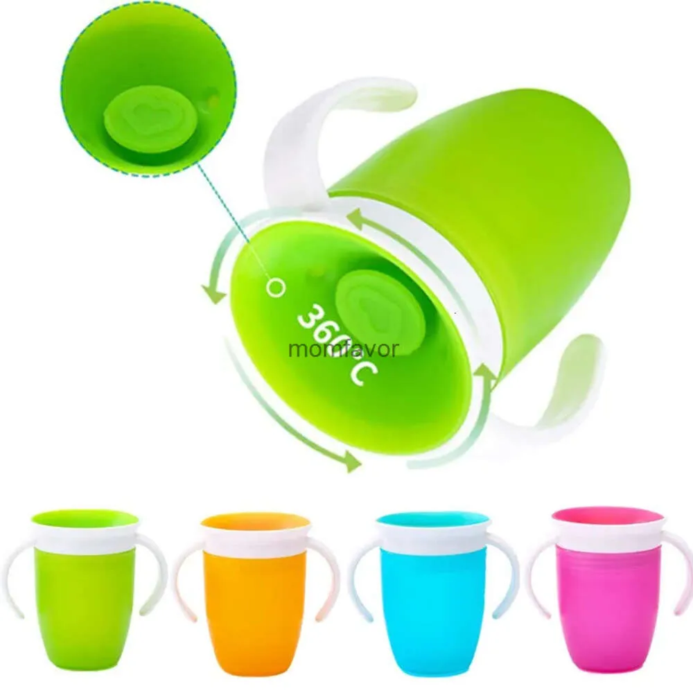 Nieuwe Babyflessen # 360 Graden Kan Worden Gedraaid Baby Leren Drinkbeker Met Dubbel Handvat Flip Deksel Lekvrije Siliconen Zuigelingen water Cups Fles