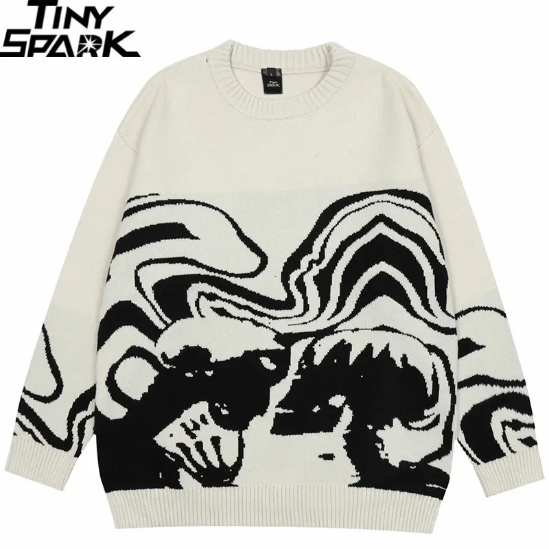 2023 männer Streetwear Pullover Retro Malerei Schädel Grafik Hip Hop Gestrickte Vintage Pullover Casual Wolle Hipster 240112