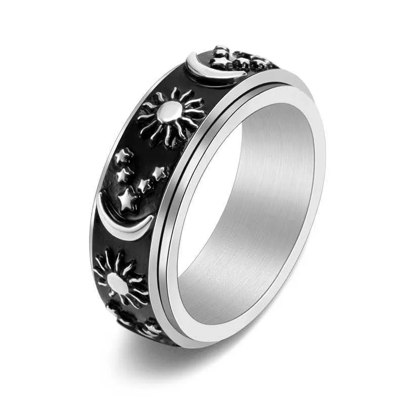2024 New Age Jewelry Designer Band Rings mode rostfritt stål män och stjärnmåne kan vända ringstil personlighet