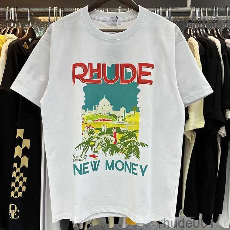 Mens Tshirts Rhude Tshirt Castle Coconut Tree Windowsill Scenic Casual Loose Breathable Short Sleeve t Shirt Men Women Couples Top Teecategoryxgwzcate Gw63