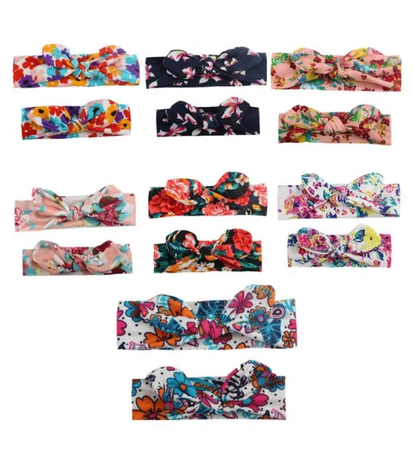2PcsSet Mom Baby Headbands Mother Turban Moms Daughter Rabbit Ears Hairband Floral Print ParentChild Hair Accessories1653977