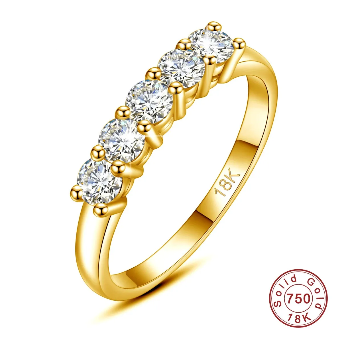 С сертификатом оригинальное твердое золотое кольцо 18 карат для женщин 5 камней AU 750 Роскошные свадебные украшения штамп подарок женский 240112