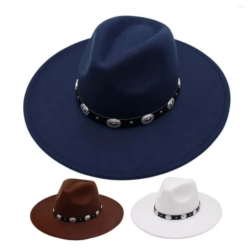 Basker stor brett rim klassiska män fedora hatt unisex 9,5 cm brittisk platt filt hattar kvinnor bälte jazz vinter höst retro trilby