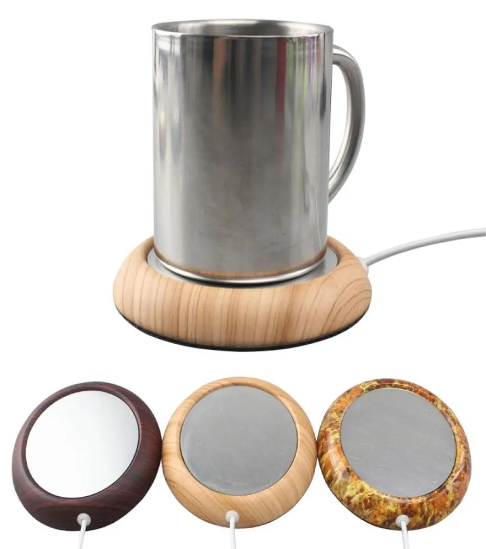 Walnut träkorn USB Cup Warmer Pad Coffee Te Milk Drinks Heating Safty Electric Desktop Warm Heat Pad Matel Base Marmor 2057264