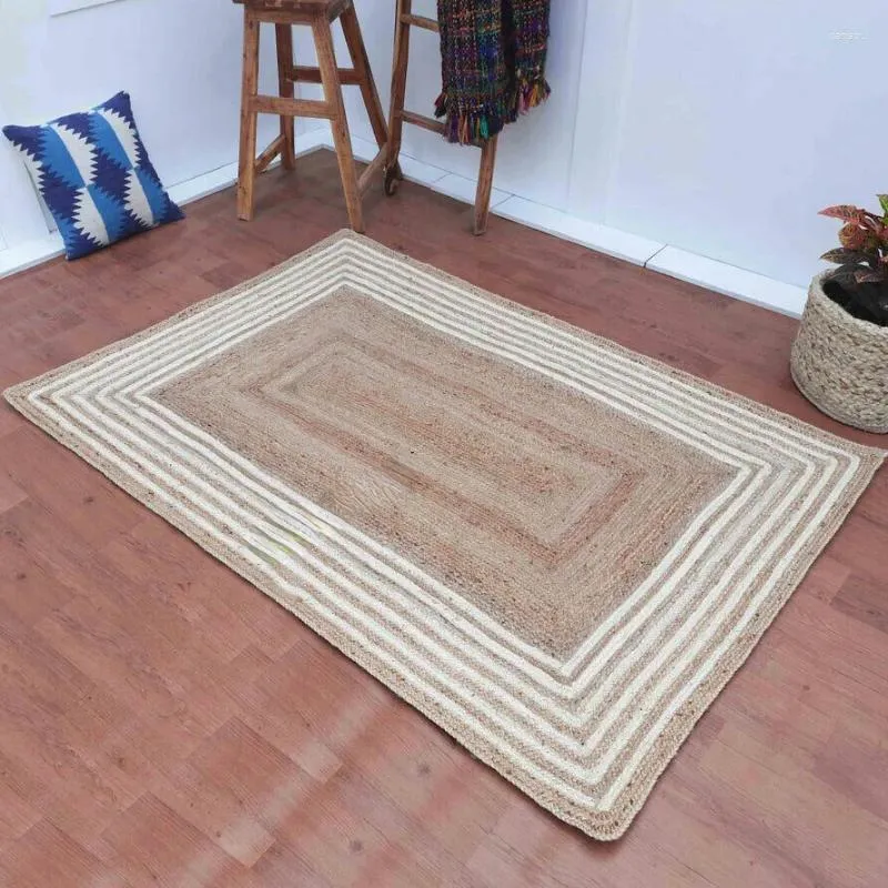 Mattor jute matta naturligt handvävt område mattor nonslip matta vardagsrum modern golvmatta minimalism rand färg sovrum dekor