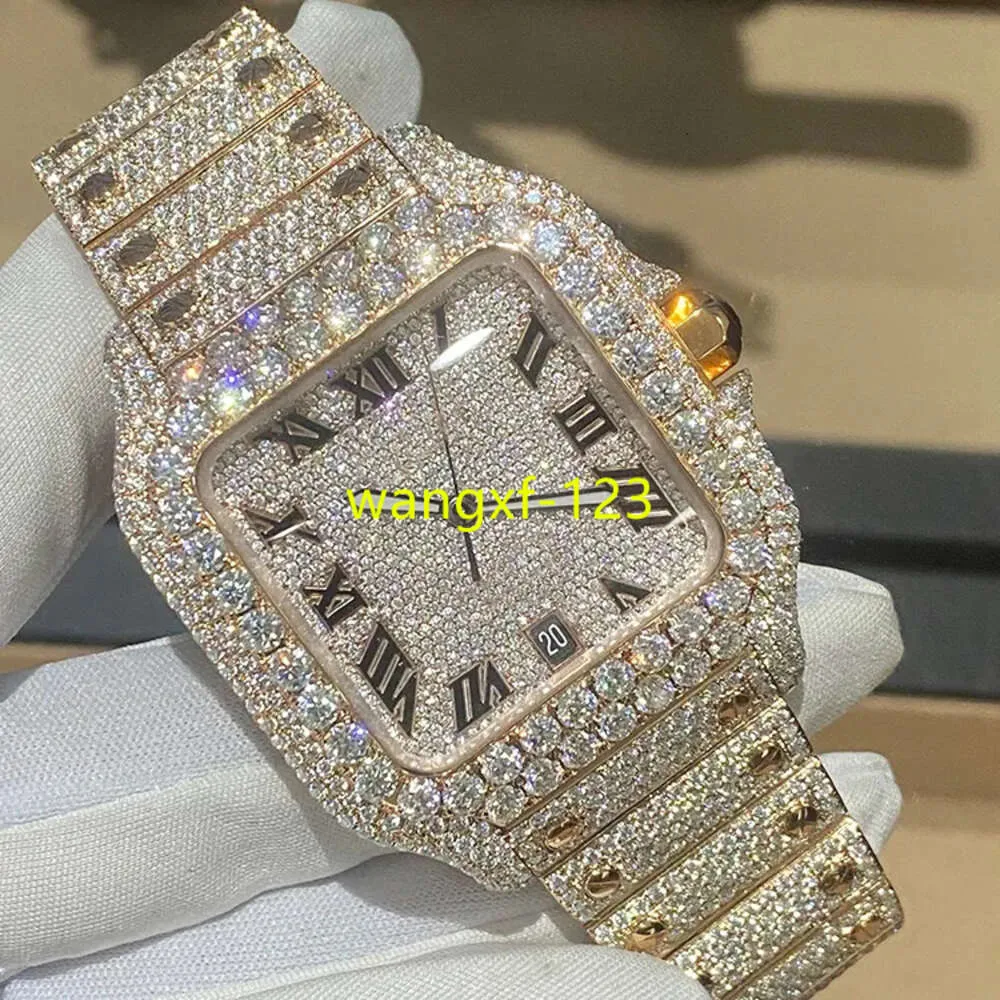 Benutzerdefinierte Männer Frauen High-end-Luxus Bling Voller Diamant Uhr VVS Moissanit Hip Hop Iced Out Edelstahl Mechanische Uhren