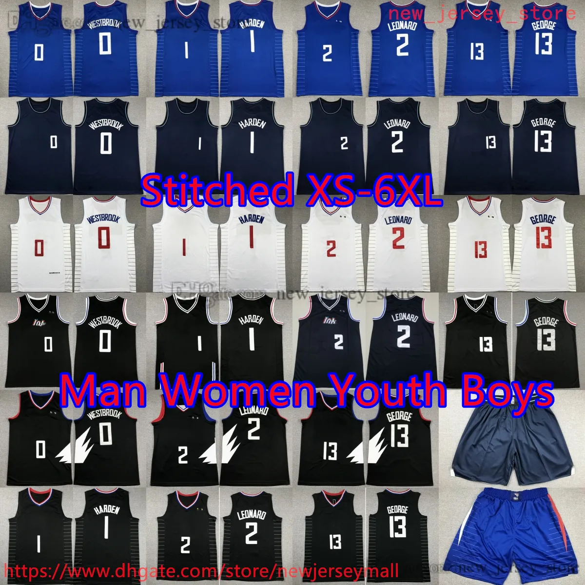 Custom S-6xl 2 Kawhi Leonard Jersey 2024 Nowe miasto koszykówka 13 Paul George Westbrook James Harden koszulki zszyte do domu oddychające koszule sportowe