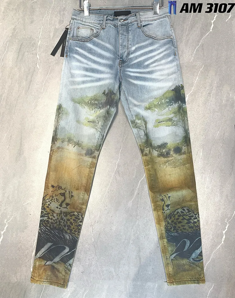 Designer Heren Amirs Jeans High Street Hole Star Patch Heren Dames Amirs Star Borduurpaneel Broek Stretch Slim-Fit Broek Jean Broek Nieuwe Stijl 434