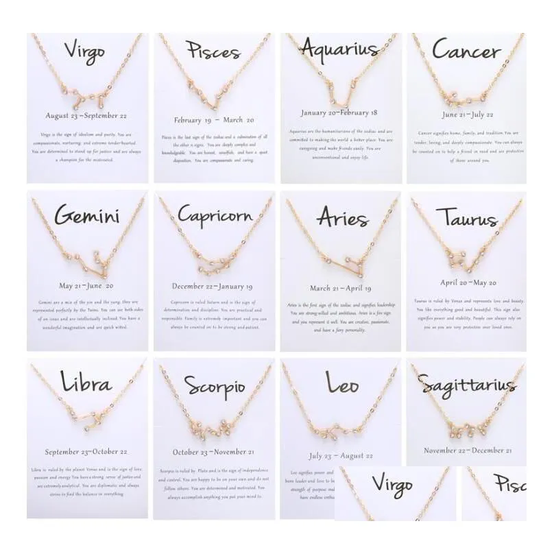 Pendant Necklaces 12 Constellation Zodiac Sign Necklace Horoscope Zircon Korean Jewelry Star Galaxy Libra Astrology Gift With Retail C Dhgoq