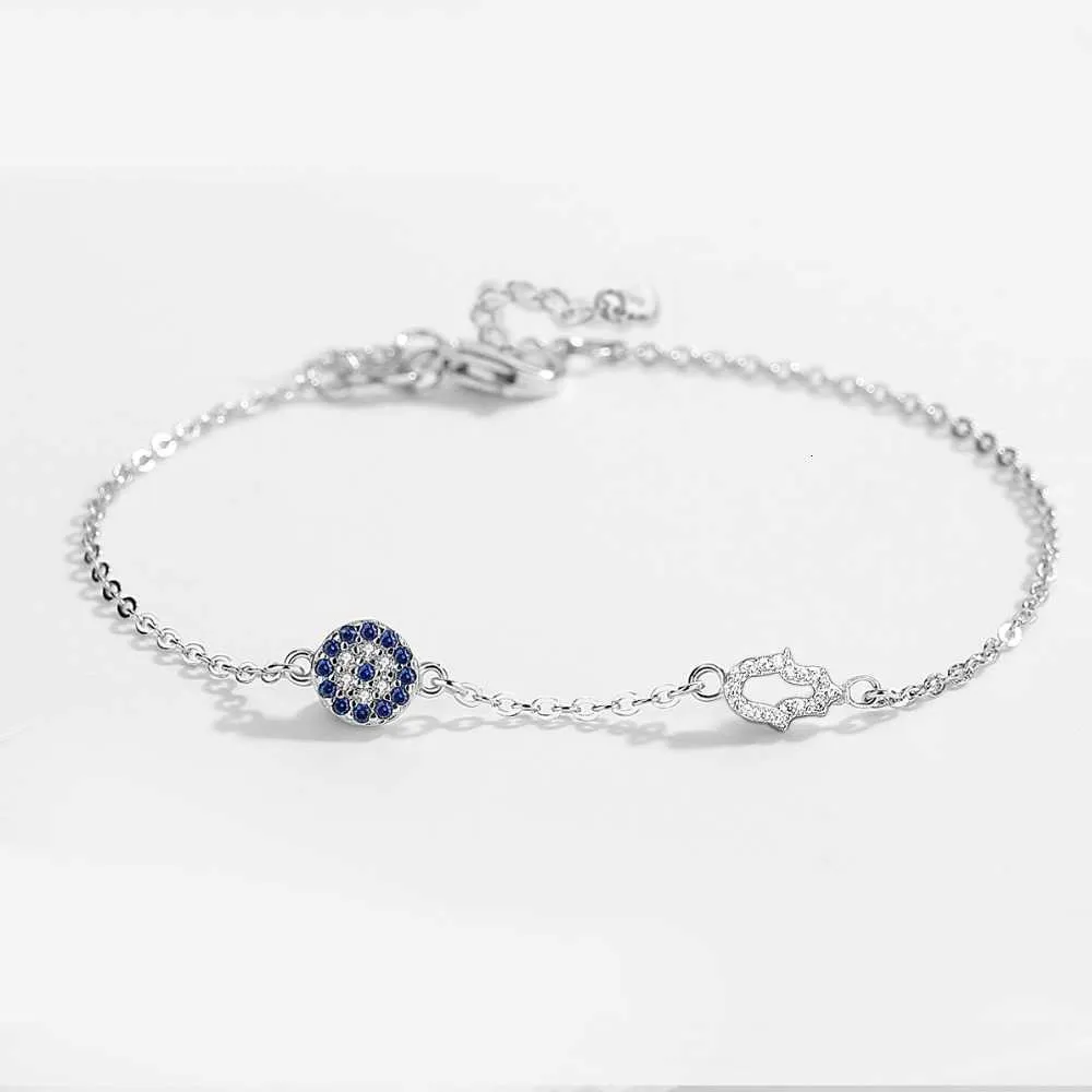 Charme Pulseiras Tongzhe Hamsa Mão Pulseira 925 Sterling Silver Sorte Azul Cz Chain Link para Mulheres Turco02