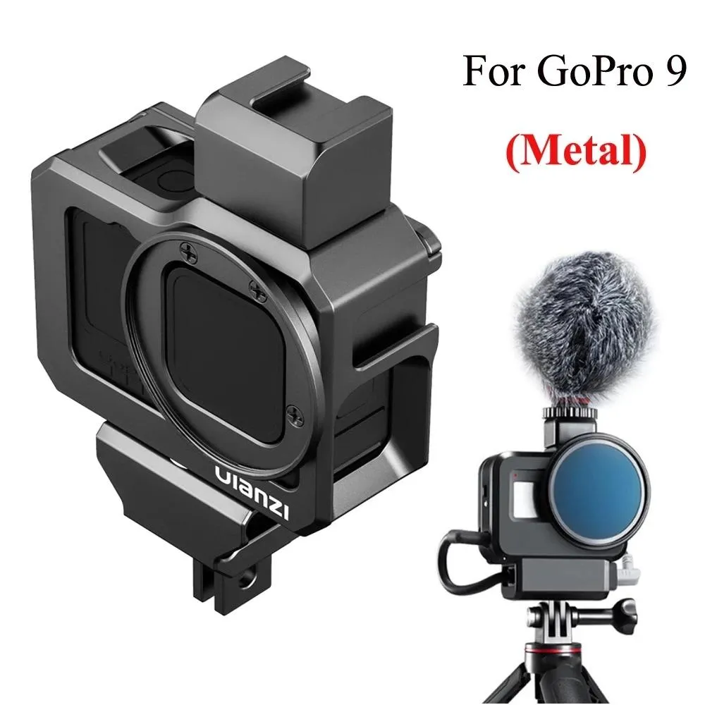 Câmeras Ulanzi Metal Gaiola para GoPro 11 10 9 8 Quadro de alumínio Caso Cold Shoes Mount 52mm Filtro Adaptador Anel para Gopro 11 10 9 8