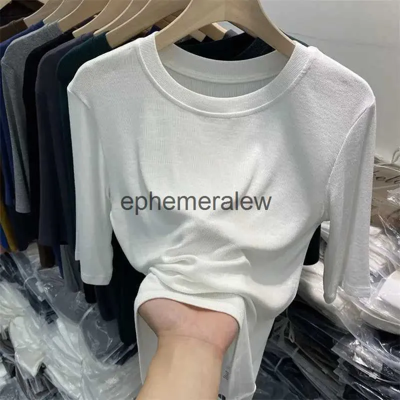 T-shirt da donna Modale Tinta unita Girocollo Mezza manica T-shirt T-shirt estiva New Slim Coreano Casual Basic Top Bianco Blu Grigio T-shirtsephemeralew