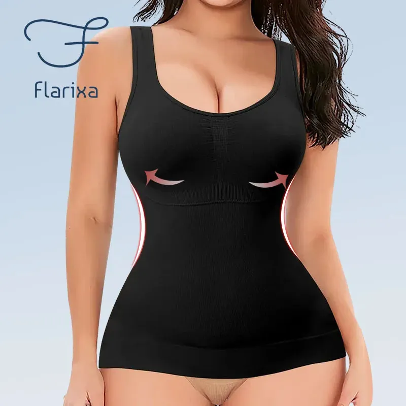 Flarixa Seamless Shapewear Women for Women Tummy Control Vest Camisole with Bruilt in Bra Plusサイズのボディシェーパー下着3xl 240112