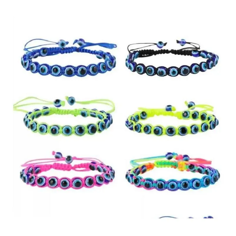 Handmade Frisado Fios Pulseiras Turquia Azul Evil Eye Charme Pulseira Para As Mulheres Trançado Corda Corda Fatima Beads Cadeia Bangle Drop De Otx5S