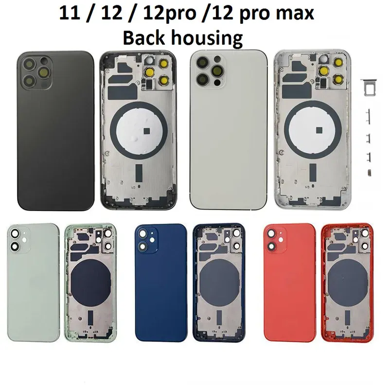 Hus för iPhone 11 12 Pro Max 12Pro 12Promax Back Glass Middle Frame Chassis Full Housing Assembly Battery Cover Door LL